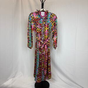 Alden Adair Jane Maxi Dress Plume Pattern Satin Finish Colorful NWT Medium